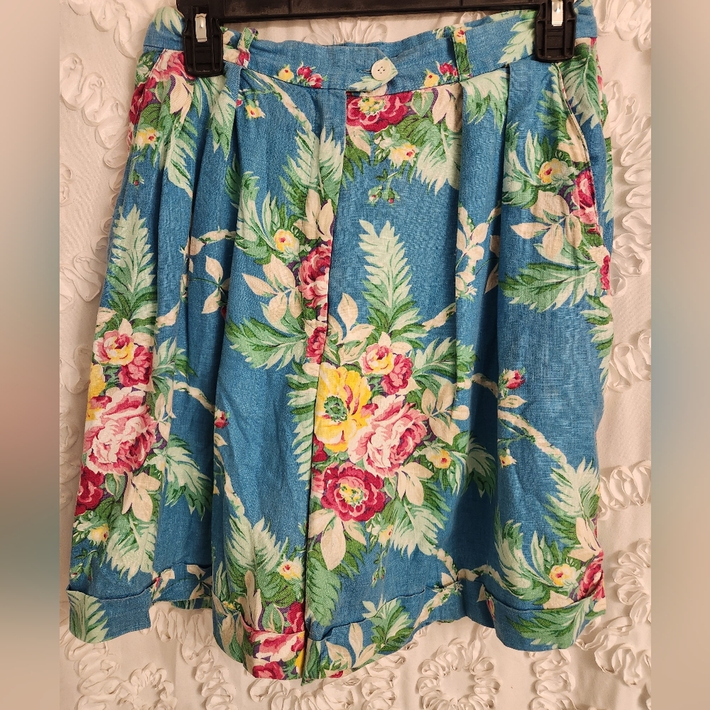 Vtg Lauren Ralph Lauren 100% Linen Floral High Rise Shorts Hawaiian  womens 6